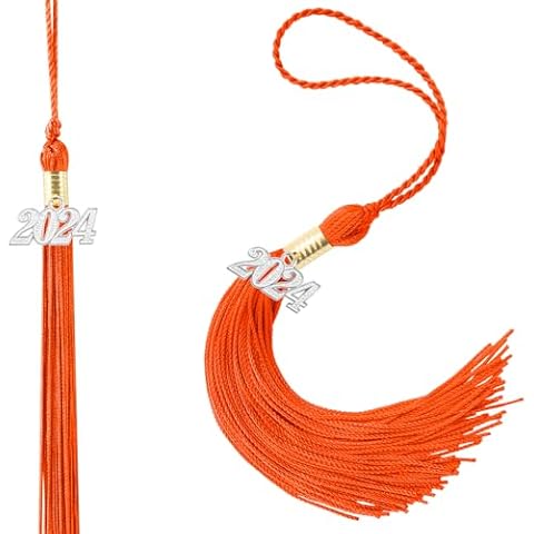 2024 Graduation Tassel, Graduation Cap Tassel Charm, 2024 Tassel Graduation with 2024 Year Silver Date Charms for Graduate Parties Ceremonies Souvenir, Graduation Hat Decoration, Orange Cover