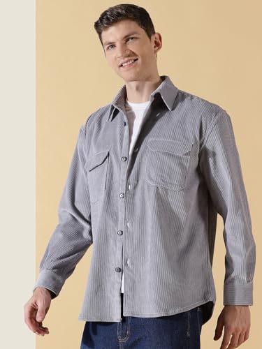 Image of Thomas Scott Men's Premium Spread Collar Double Pocket Corduroy Oversized Shackets