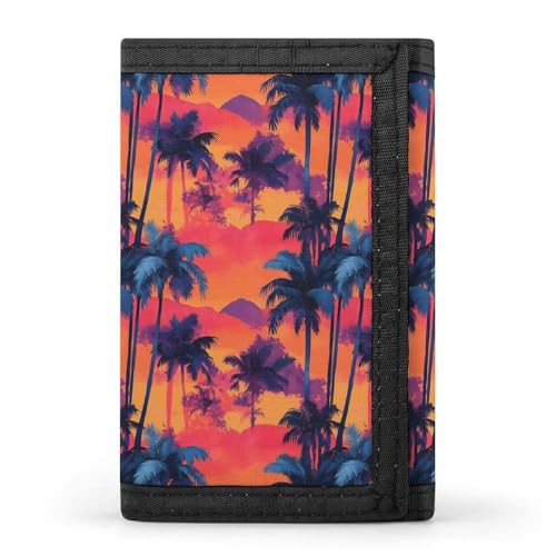 Orange Hawaiian Style Print Wallet for Men, 8 Credit Card Holder Slim Minimalist Front Pocket Small Mens Bifold Wallets