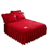 Bettrock-Set, 3-teilig, Tagesdecke, Spannbetttuch, Rüschen-Baumwolle, 45 cm Länge, dicker gesteppter Bettbezug, weiche Bettwäsche, volle Größe