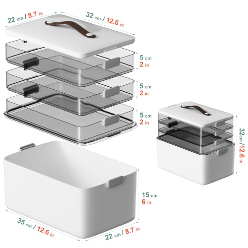 Image of Spreezy 4-Tier Medicine Storage Box for First Aid, Craft, Art, Sewing | Portable Cabinet with Leather Handle, Lid & Clasp, Large Capacity Multifunctional Storage Box, for Home, Dorm / Office