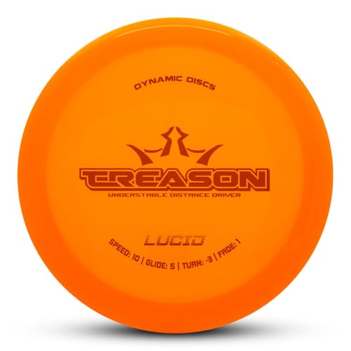 Dynamic Discs Lucid Treason Disc Golf Distance Driver | Understable Driver for Easy Distance & Control | Premium Lucid Plastic | Perfect for Hyzer-Flips & Turnover Shots | 170-175g (Orange)
