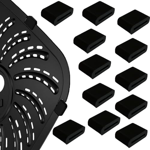 12 unidades de amortiguadores de goma reemplazables para bandeja de freidora 0.67x0.47x0.24 pulgadas, accesorios negros para 4QT 6QT 8QT, hechos de silicona alimentaria resistente a altas temperaturas miniatura 2