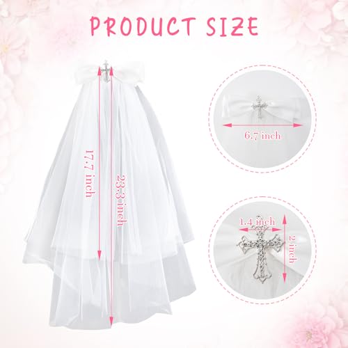 Girls First Communion Veil Headwear, White Bow and Cross Veil For Girls First Communion Dress Up2