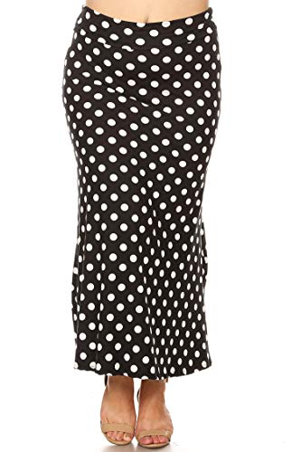 Plus Size Casual Polka Dot Lightweight Elastic Maxi Skirt/Made in USA Polka Black 3XL