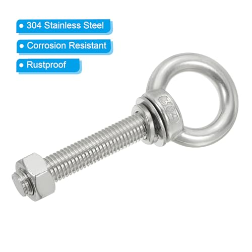 Image of PATIKIL M14 x 80mm Lifting Shoulder Eye Bolt, 2Pcs 304 Stainless Steel Lifting Ring Threaded Eyebolt with Nuts Washers for Hanging Hammocks Articles