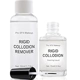CCbeauty Halloween Rigid Collodion and Remover Combo Kit(0.5 fl oz + 1.7 fl oz), Scarring Liquid with Brush, Liquid Scar Makeup, Special Effects FX Scar Makeup for Stage Cosplay Costume Film Theatre