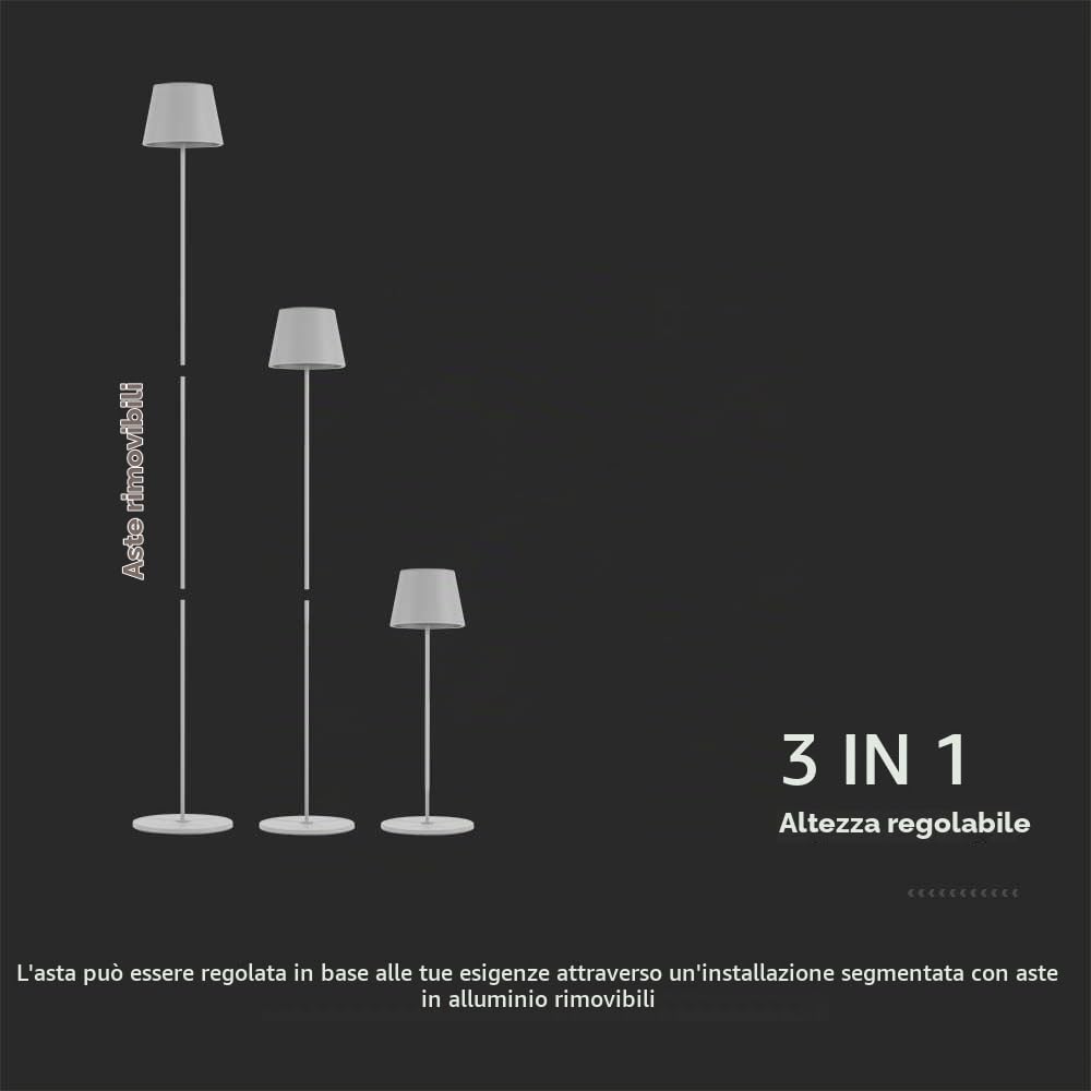 V-TAC Lampada da Terra LED Senza Fili Ricaricabile - Altezza Regolabile – Lampada in Alluminio Bianca Uso Interno ed Esterno Casa e Salotto – Design Elegante
