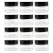 15-Milliliter Clear Glass Balm Jars (12-Pack); 1/2 oz Cosmetic Jars with Lined Black Plastic Lids