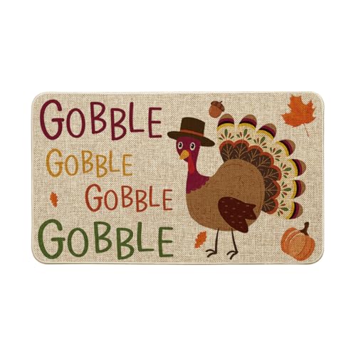 Artoid Mode Gobble Turkey Decorative Doormat Seasonal Fall Thanksgiving Holiday Party Low-Profile Floor Mat Switch Mat for Indoor Outdoor 17 x 29 Inch