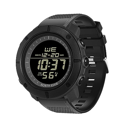 Image of NORTH EDGE Men's Watches Military Watches for Men Carbon Fiber Waterproof for Men Date Display Nylon Army Tactical Sports Minimalist, Black, 50, outdoor