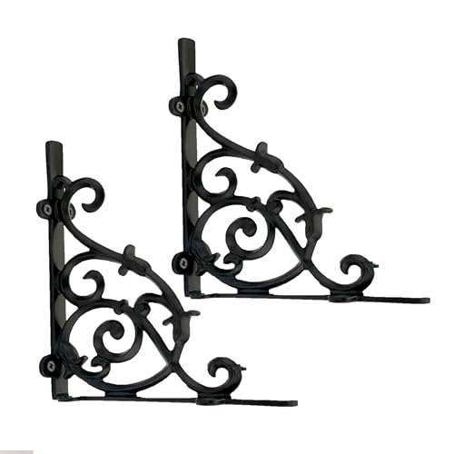 Image of Metal Handcrafted Shelf Bracket for Floating Shelves L Angle Decorative L Shaped Corner Brace Joint Heavy Duty Wall Mounted Shelf Supporter Corner Brace Holder | (Pack of 2, Black)