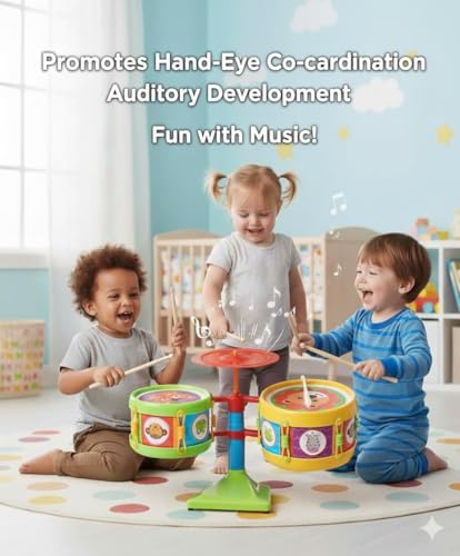 Image of Musical Drum Set Drum Set Junior Musical Band Instruments with 2 Drums, 1 Dish & 2 Sticks for Kids