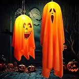MZJAUVF 2 Stück Halloween Deko Geist, Halloween Geist Hängende Anhänger, Hängende Leuchtende Geist, Halloweens Deko Outdoor, Geists Halloweens Decoration für Party, Garten, Terrasse, Rasen