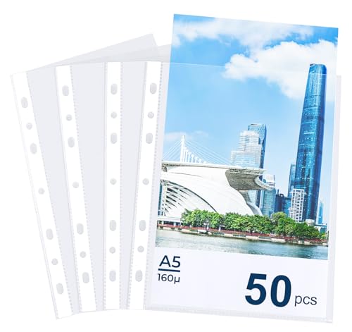 NOTEZMATE Prospekthüllen A5 Glasklar Extra Stark 50PCS Klarsichthüllen DIN-A5 160 Stabil Klarsichtfolien Hülle Taschen zum Schutz von Papier Akten Dokumenten Fotos