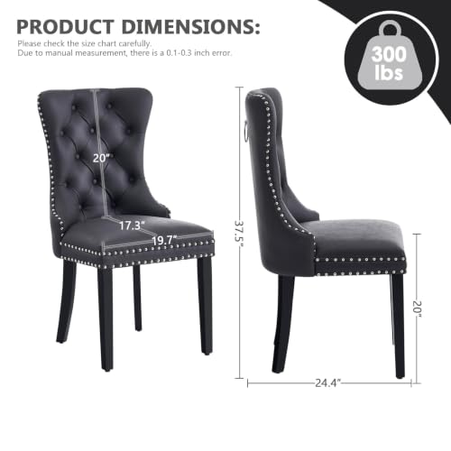 Image of Leather Dining Chairs, Upholstered Dining Room Chairs, Black, Set of 2