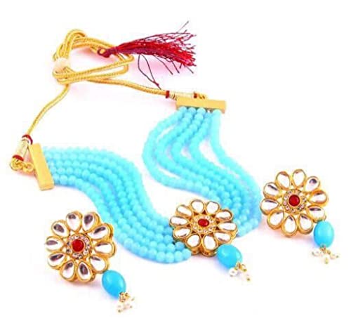 SHREE SHYAM COLLECTION Latest Stylish Fancy Floral Print Design Golden Pendal With Beads Designed Necklace Earring Jewellery Set for Women(Jwl-BdChkr-054)