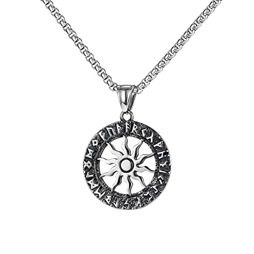 Collier Odin Viking boussole runes en acier vintage pour homme