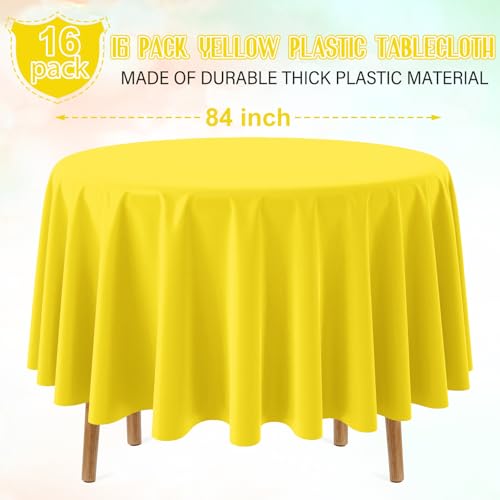 Image of Ragnhild 16 Pack Yellow Plastic Round Tablecloth, 84 Inch, Waterproof & Stain Resistant, Perfect for Birthday Parties, Graduations, Weddings, Everyday Use