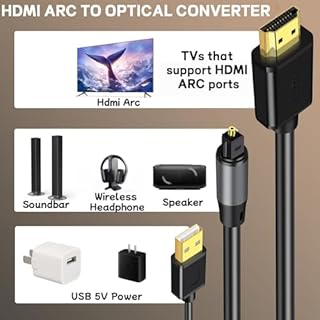 192KHz HDMI ARC to Optical Audio Converter[Only Work for HDTV A RC Interface] 6ft-ARC to Optical Audio Extractor Adapter-for HDTV to O ptical Soundbar-[No CEC]
