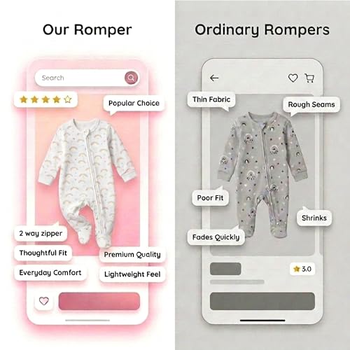 Image of The Mom Store Baby Zipper Romper For Boys And Girls | Cotton | Soft And Comfortable Infant Bodysuit | Trendy Stylish Sleepsuit Nightsuit For Newborn Baby | Printed | Unisex Sleep Wear