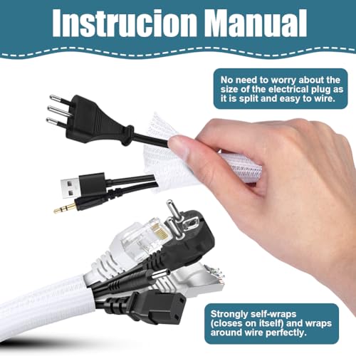 Adiwo 10ft, 1/2 inch Self-Reeling Braided Cable Sleeve, Wire Loom Tubing Cable - Image 3