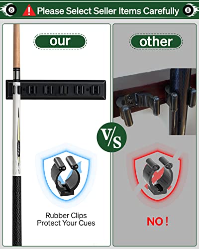 EXTCCT Wall Mount Pool Stick Holder - Billiards Pool Cue Rack Hardwood Pool Cue Set Holder for 6 Cues Sticks Storage Pool Table Accessories Equipment Organizer