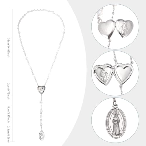 Our Lady of Tears Chaplet, Seven Sorrows of Mary Rosary, Catholic Silver Heart Locket with Medal2