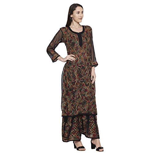 Image of Indiankala4U Lucknow Chikankari Hand Embroidered Kurta and Palazzo sets for Women Georgette