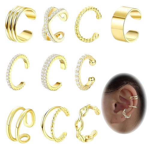 Lot De 10 Pièces Ear Cuff,Réglable Pour Femmes Faux Piercing Oreille,Design Sans Piercing Earcuff,Facile Et Confortable À Porter,Convient Aux Personnes Sans...