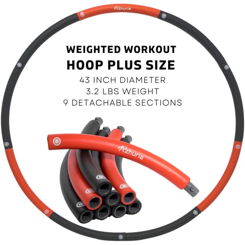 Weighted Hula Hoop Plus Size | 3.2lb Weight, 43in Diameter | Extra Large Hula Hoop for Adults Weight Loss | Easy to Spin, Soft Padding | Exercise Hoop for Beginners & Advanced Hoopers (Black, Red)