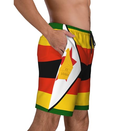 Flag of Zimbabwe Men Beach Pants â€“ Swim Trunks for Men,Quick-Dry and Comfortable, Suitable for Beach, Surf, and Everyday Wear Black3