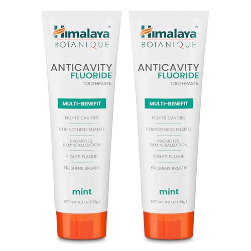 Image of Himalaya Botanique Anticavity Fluoride Toothpaste, Mint, 4 oz, 2 Pack | Fluoride Toothpaste, Multi-Benefit Support, Fights Cavities, Remineralizes & Strengthens Enamel, No SLS or Titanium Dioxide