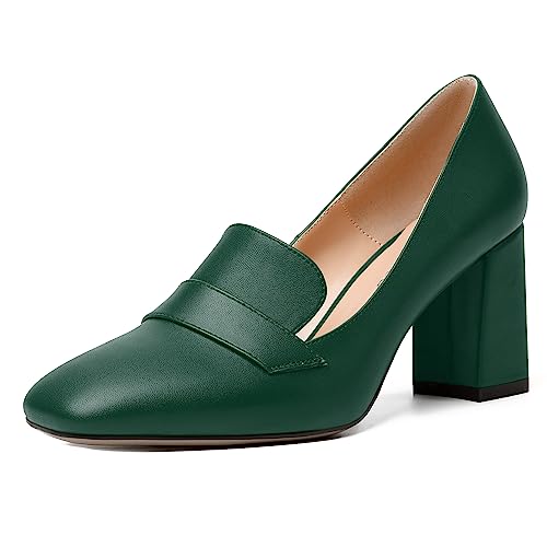 Image of MODENCOCO Womens Sexy Formal Matte Slip On Square Toe Work Block High Heel Loafers Shoes 3.5 Inch