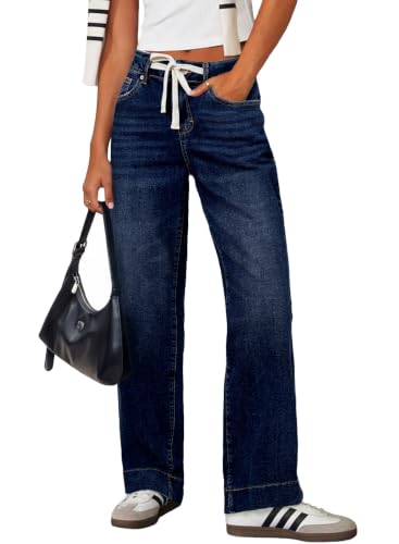 Top 12 Best Drawstring Jeans for Women Over 50 7 Sidefeel Jeans for Women High Waisted Straight Leg Denim Pants Blue Size 8