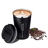 OCTERR マグカップ 保温 コーヒーカップ コンビニカップ 携帯マグ 保冷 タンブラー 真空断熱 ステンレス製 蓋付き 持ち運び 直接ドリップ プレゼントに (ブラック, 380ml)