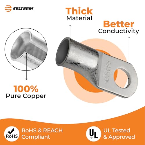 Image of SELTERM 2pcs 4 /0 AWG 1 /2 inch Stud Marine Grade Tinned Copper Battery Lugs
