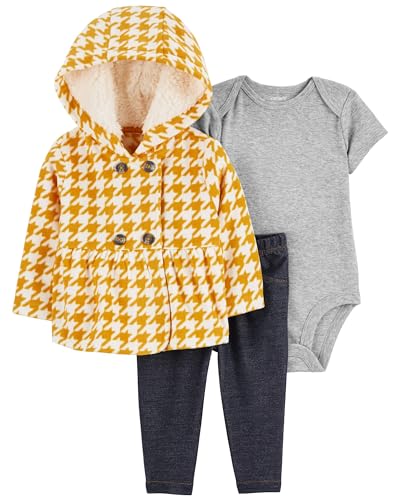 Carter's Juego de canastilla de 3 piezas para bebés y niñas, Pata de gallo amarilla/gris, recién nacido