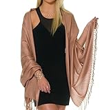 Pashmina Shawls and Wraps - Large Scarfs for Women - Party Bridal Long Fashion Shawl Wrap with Fringe by Petal Rose - Pale Brown
