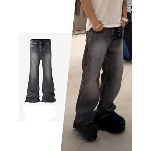 Washed Long Pants, Unisex Distressed Micro Flared Jeans2