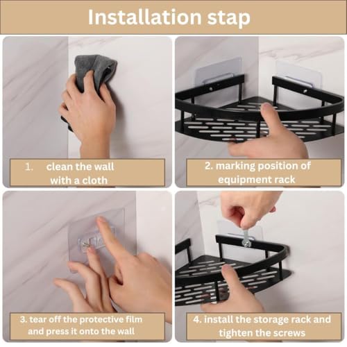 Image of Pack of 2, Self Adhesive Bathroom Corner Shelf for Wall Shelf Organizer Wall Mounted Aluminum Bathroom Shelves Rack Holder Stand for Bathroom Accessories Organiser Without Drill