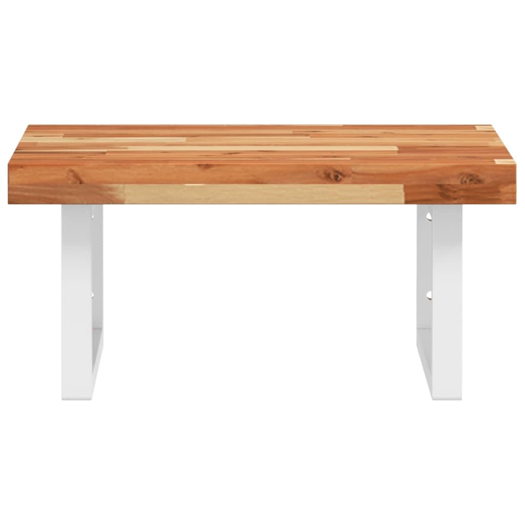 Estantería para lavabo de pared de acero y madera de acacia con estante de 50 x 50 cm, soporte blanco, ahorra espacio para el baño, espacio de almacenamiento y organizador en el lavabo