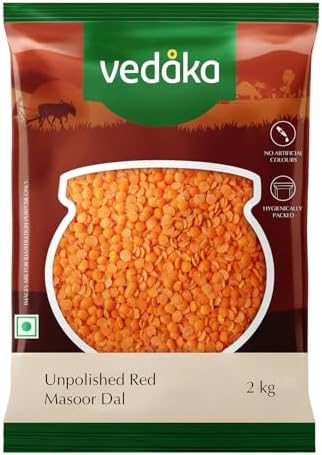 Amazon Brand - Vedaka Unpolished Red Masoor Dal (Split) | 2 Kg | Rich In Protein | No Cholesterol | No Artificial Flavours & Preservatives