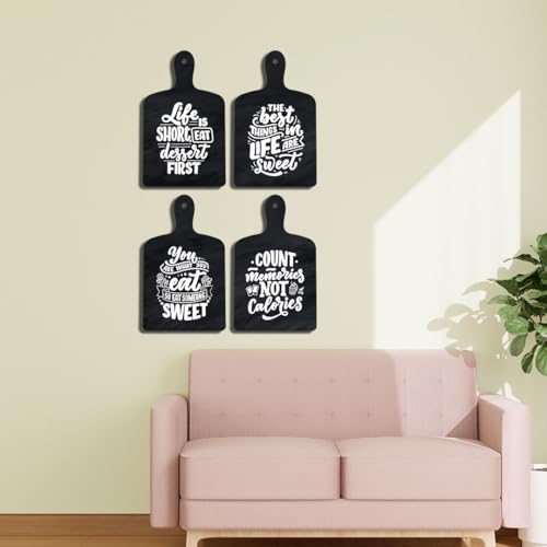 Image of Decor Smart Sweet Food Quotes Wooden Wall Decor Set | Count Memories Not Calories Kitchen Art | Chalkboard Style Sign | Decorative Handcrafted Artwork | MDF Wall Sign Art for Decoration (DWA 5606)
