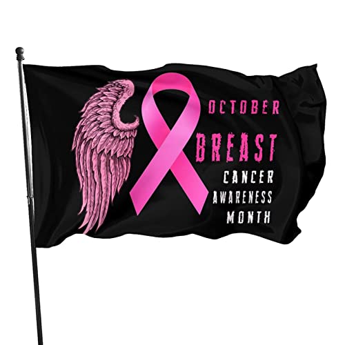 Pink Ribbon National Breast Cancer Awareness Month Flag 3x5 Ft With Two Brass Grommets, Double Stitched Vivid Color Anti Fading