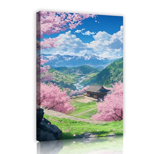 Cerisier rose paysage printanier décoration murale salon pour créer un espace zen