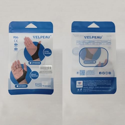 VELPEAU Elastic Thumb Wrist Support Brace (Pack of 2), Splashproof Compression Sleeve for Arthritis Pain, Tendonitis, Sprains, Sports, Splint Liner, Fits Left & Right Hands (Black, Long Version, M) — view 7