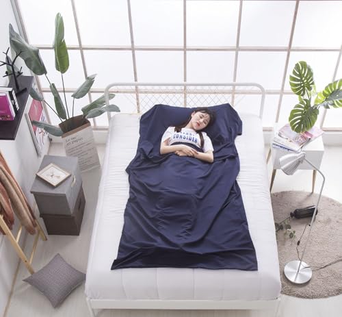 Nvzi Cotton Sleeping Bag Liner Camping Sheets Camping Travel Bed for Youth Outdoor Picnic Travel Sheet for Travel, Youth Hostels, Picnic, Planes, Trains (Navy Blue, 83