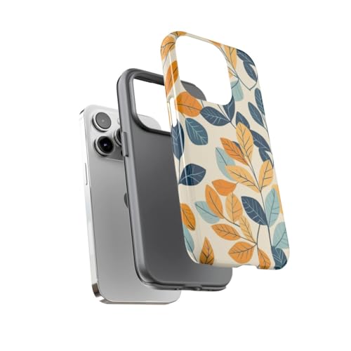 Coque iPhone 14 Pro motif feuille colorée bleue rigide et brillante - 3