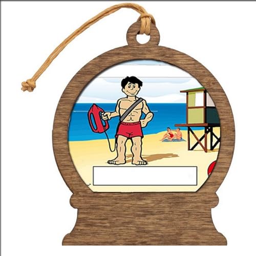 PrintedPerfection.com Personalized Lifeguard - Male Wooden Snow Globe Shaped Christmas Ornament
